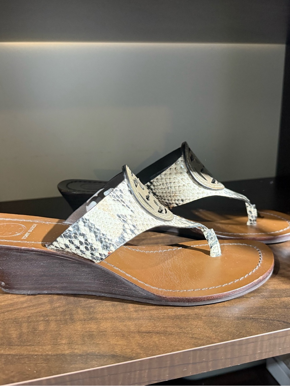 Tory Burch Wedge Thong Sandals in Neutral Snake Print
